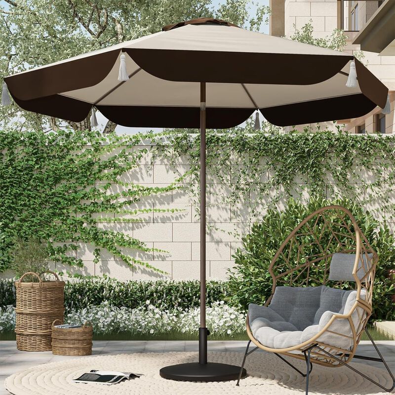 Mondawe 150cm All-Iron Tassel Sun Umbrella W/ Crank&Adjust Angle,UV-Resistant Multifunctional Canopy image number 1