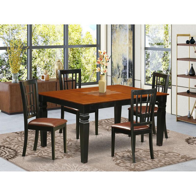 5 Pc Kitchen table set with a Dinning Table and 4 Leather Dining Chairs in Black
