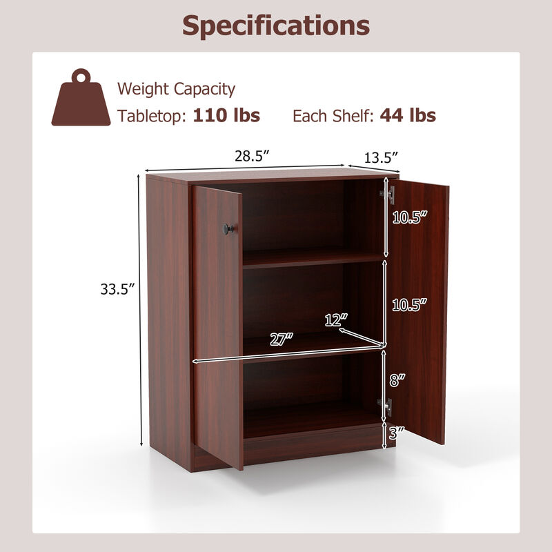 2-Door Modern Floor Storage Cabinet with 3-Tier Shelf