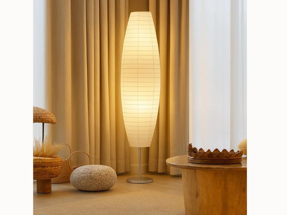 Diploma Paper Floor Lamp Set – 59" Tall, Rice Paper Shade, Chrome Base (2-Pack)