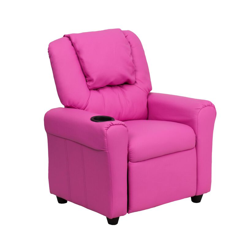 Flash Furniture Vana Vinyl Kids Recliner with Cup Holder, Headrest, and Safety Recline, Contemporary Reclining Chair for Kids, Supports up to 90 lbs., Hot Pink image number 0