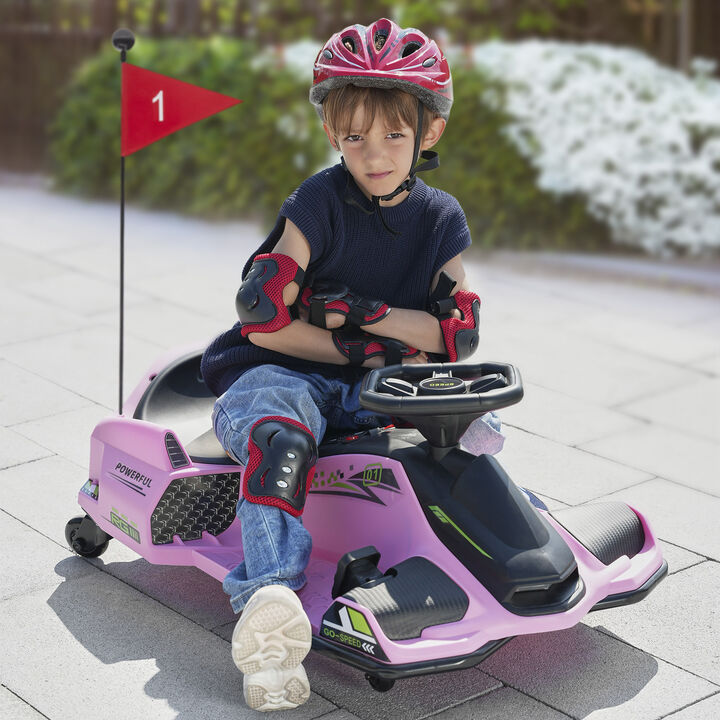 BreeBe 12V Electric Drifting Go Kart w/ Slow Start, Music, Lights