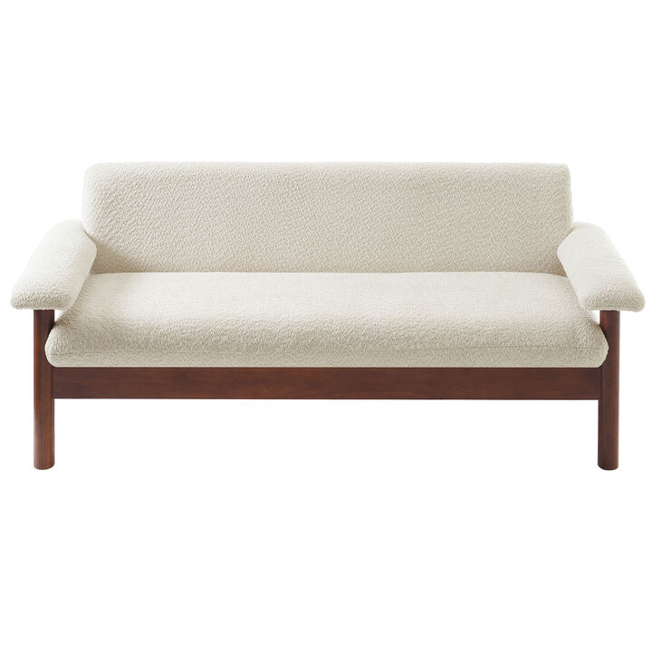 Merax Minimalist Berber Fleece 2-Seater Loveseat with Plush Arm Pillows & Full Rubberwood Frame