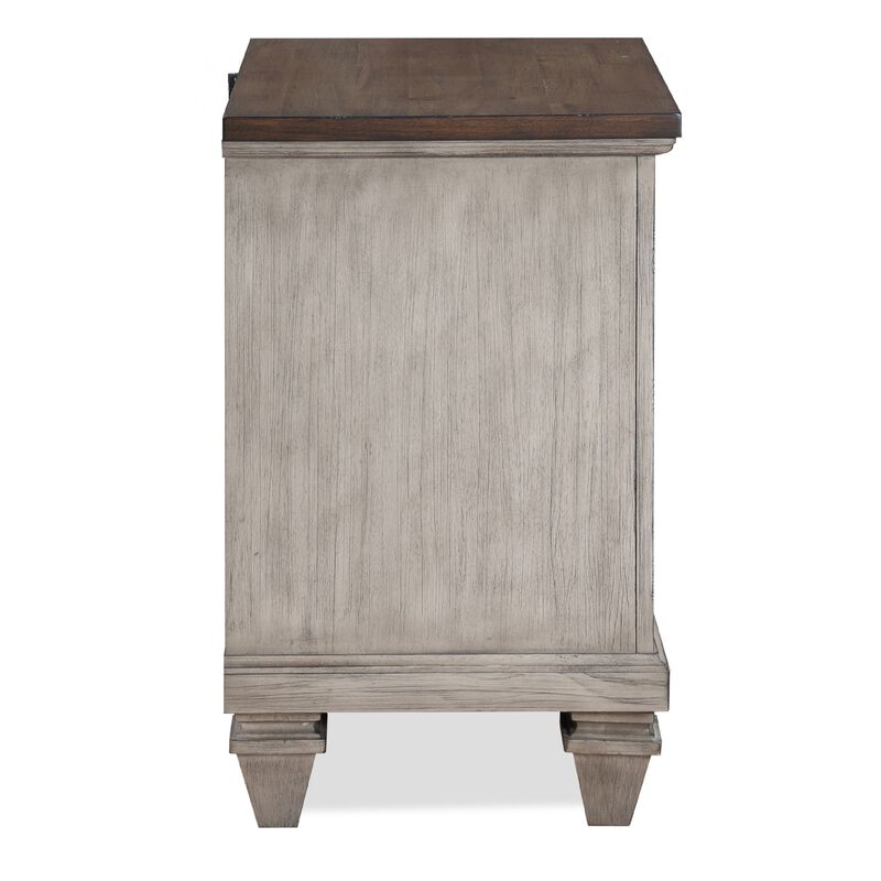 Nightstand with 2 Drawers and USB Port, Cream and Brown-Benzara image number 3