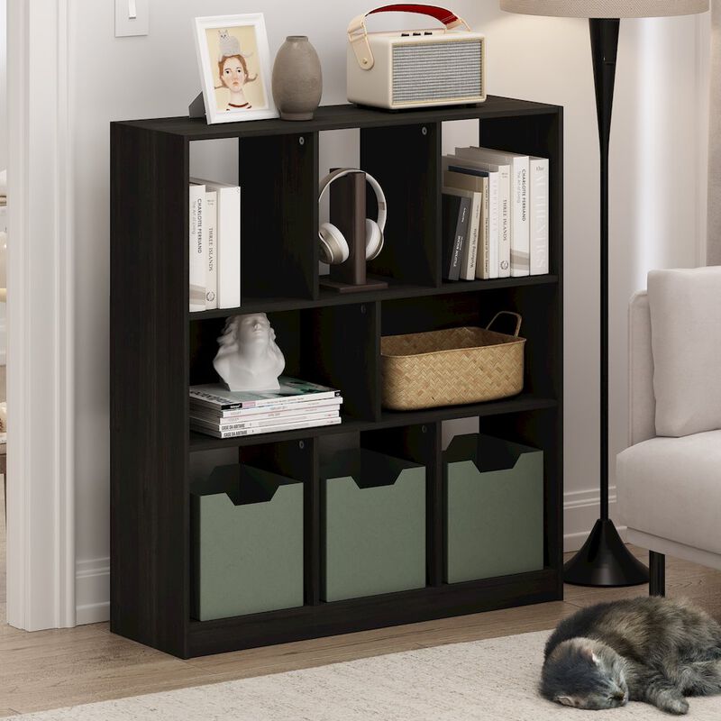 8-Cube Horizontal Bookcase, Bookshelf, Storage Organizer, 35 Width, Espresso