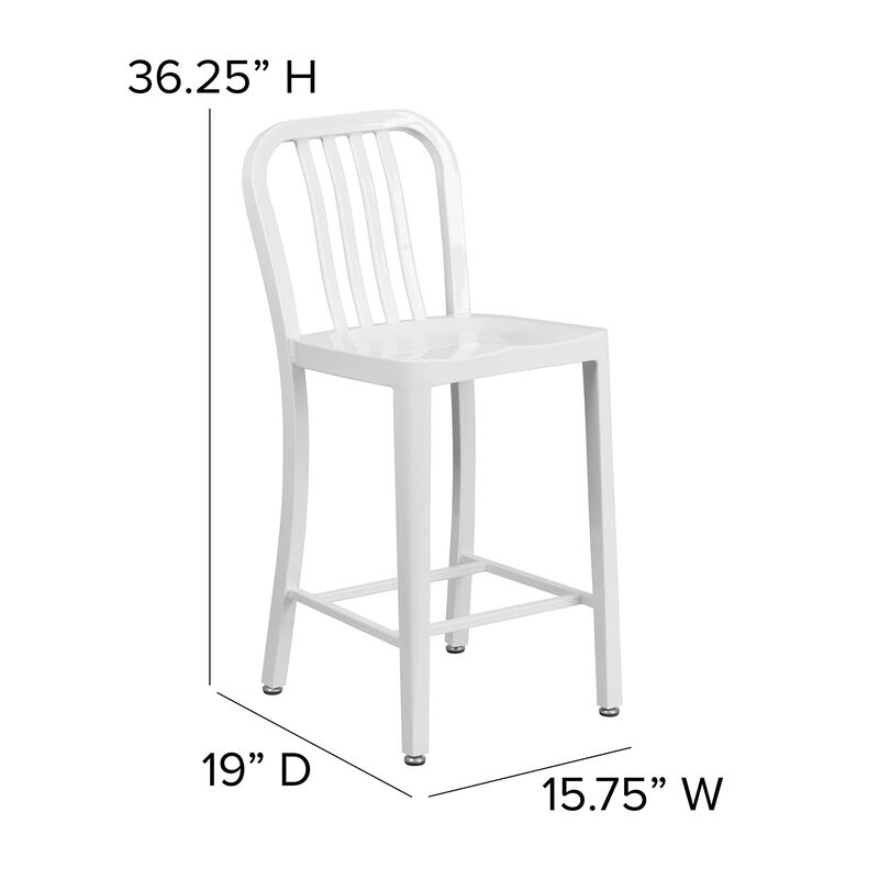 Flash Furniture Commercial Grade 24" High White Metal Indoor-Outdoor Counter Height Stool with Vertical Slat Back image number 3