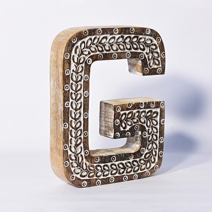Vintage Natural Handmade Eco-Friendly "G" Alphabet Letter Block For Wall Mount & Table Top Décor