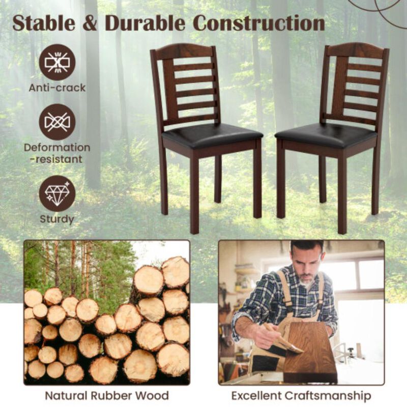 Hivvago Set of 2 Wood Kitchen Chairs with Faux Leather Upholstered Seat in Black