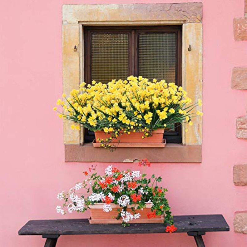 8 Bundle Yellow Artificial Greenery Stems UV Resistant Outdoor Vase Filler image number 3