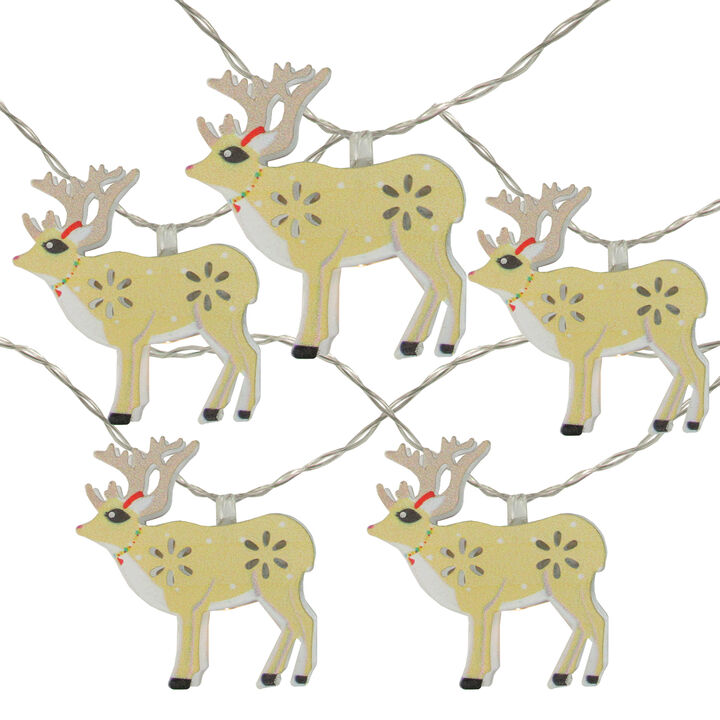 10 Battery Operated Warm White LED Reindeer Christmas Lights - 4.5 ft Clear Wire