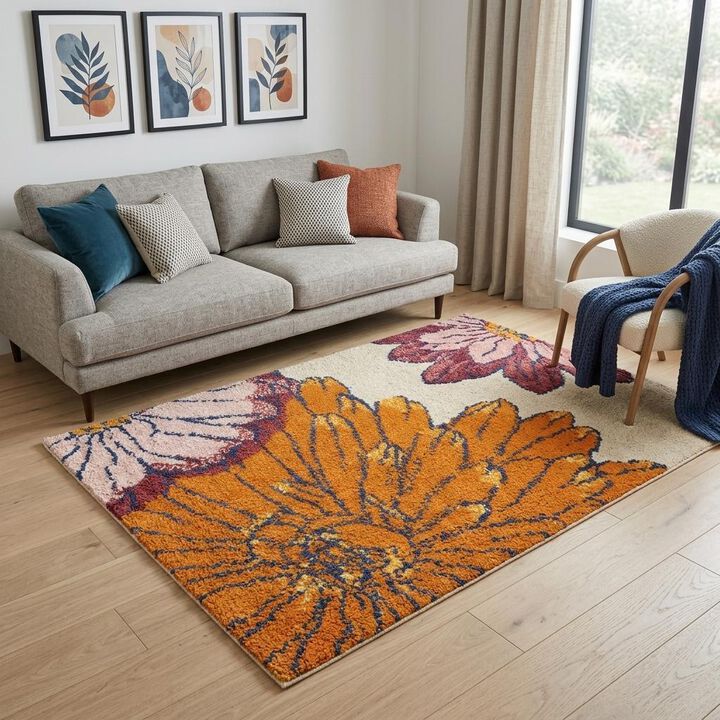HomeRoots Floral Power Loom Area Rug