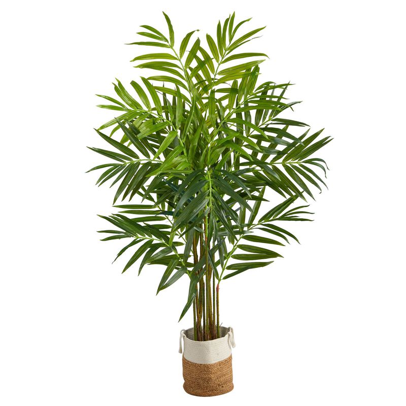 Nearly Natural 8-ft King Palm Tree in Handmade Natural Jute & Cotton Planter