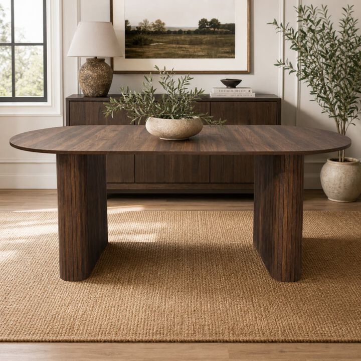 Oval dining table for 6 to 8 MDF dining table with metal frame Modern farmhouse dining table with wood strip base for kitchen