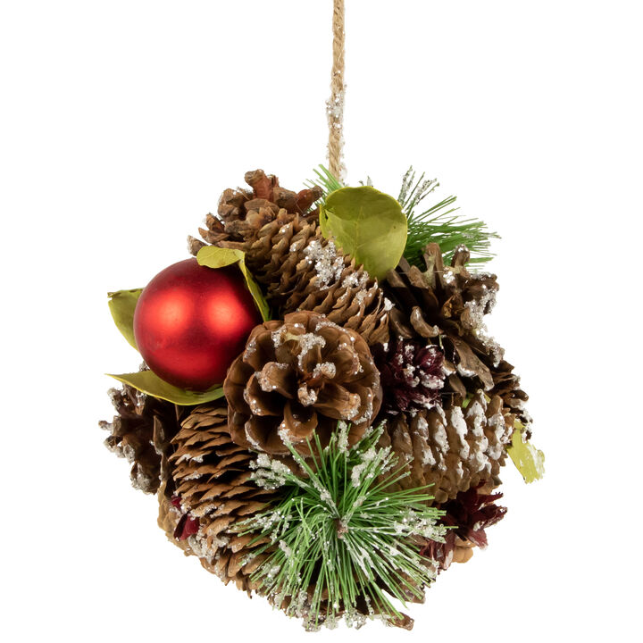 5.5" Red Ornament  Pinecone and Mixed Foliage Hanging Christmas Ball Ornament