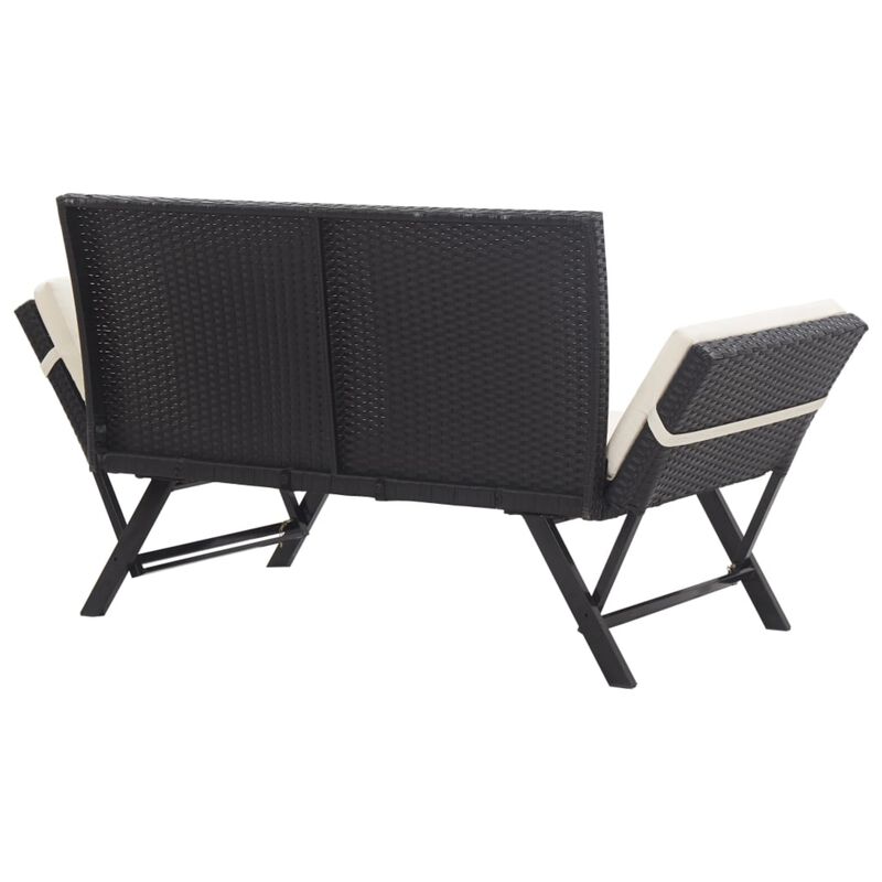 vidaXL Garden Bench with Cushions 69.3" Black Poly Rattan