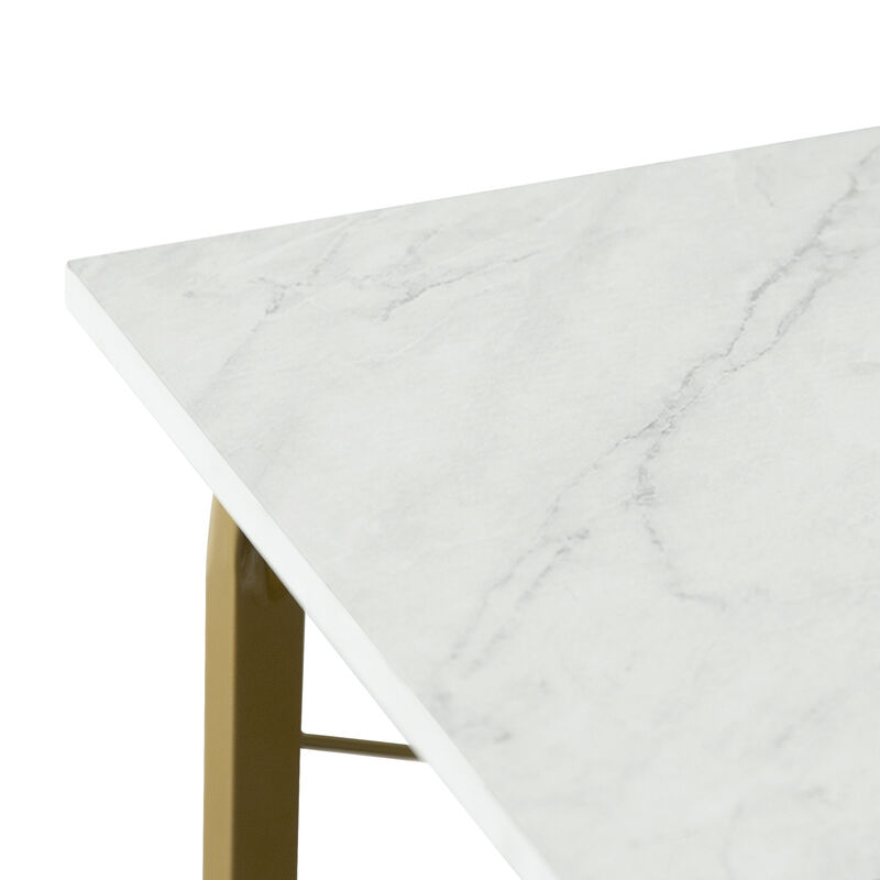 Home Office Computer Desk with Metal Base, Faux Marble/Brass image number 3
