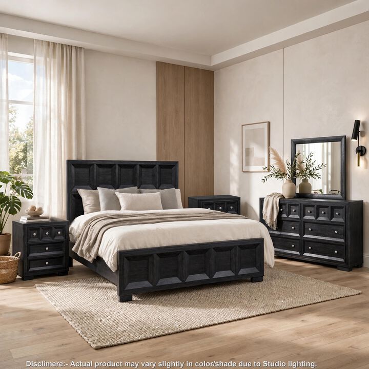 Kizie 5pc Queen Bedroom Set, Rustic Black, Mirror, 2 Nightstands