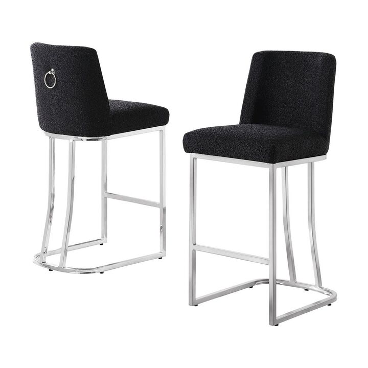 Best Quality Furniture Black With Silver Base Counter-Height Chairs, Set Of 2