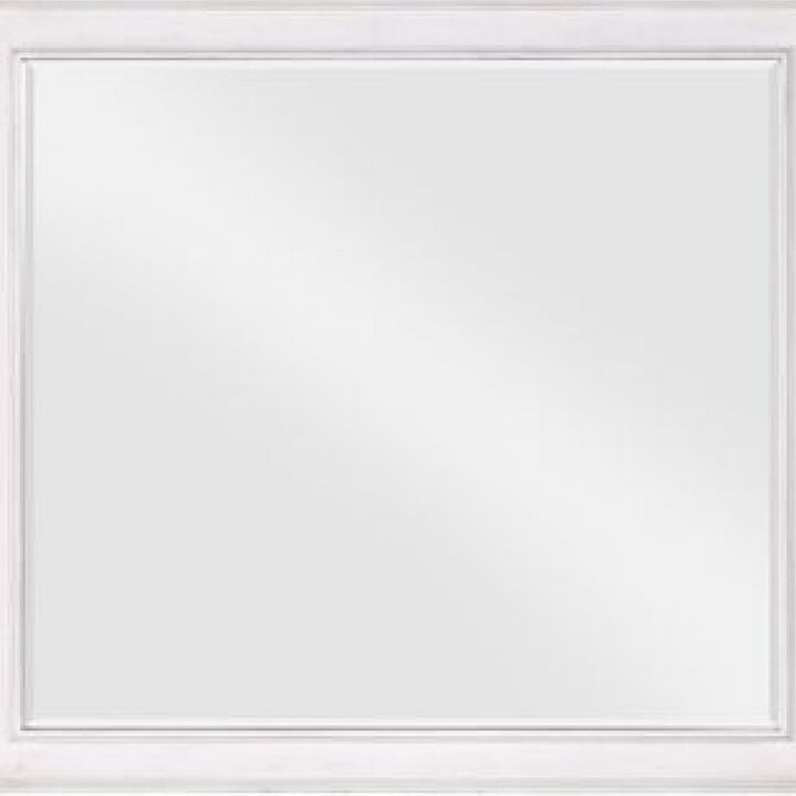 42 Inch Wall Mirror, Molded Sleek Wood Frame, White-Benzara