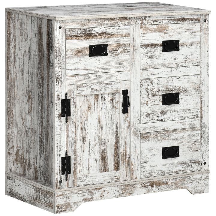 Rustic Kitchen Cabinet, Storage Cabinet, Sideboard Buffet with 4 Drawers and One Cupboard for Kitchen, Dining Room, Living Room, White