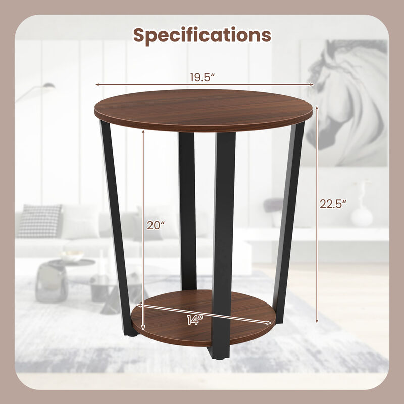 Round End Table with Open Shelf and Metal Frame for Living Room or Bedroom Storage image number 2