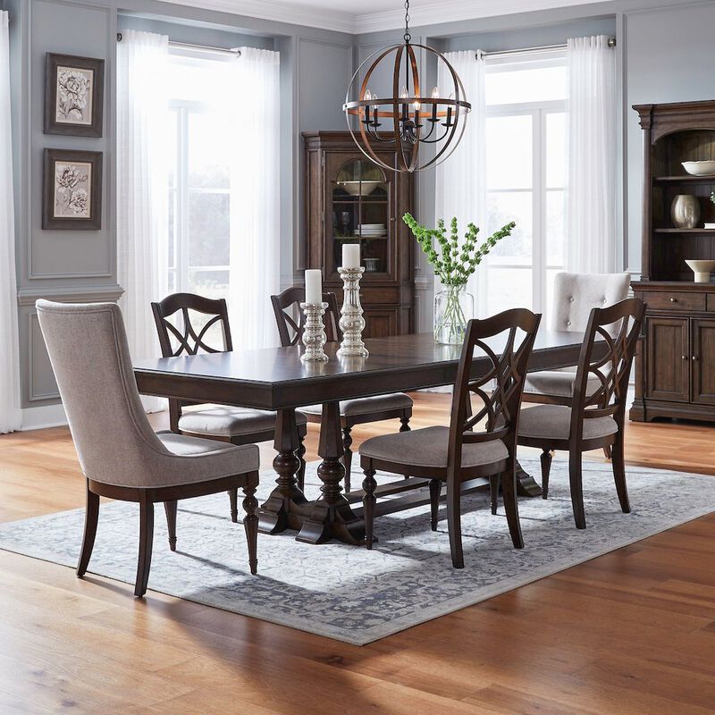Liberty Furniture 7 Piece Dining Trestle Table Set - 2 Upholstered Chairs, 4 Back Side Chairs image number 3