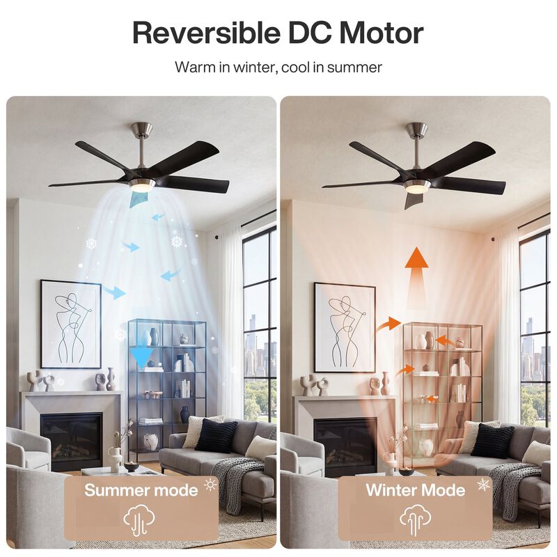 Black Ceiling Fan with Light and Remote, Five-Blade Dimmable LED DC Fan image number 8