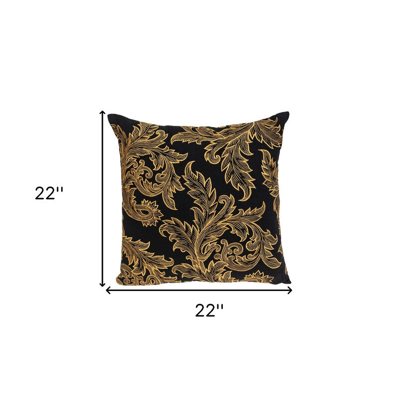 HomeRoots 22" Black and Orange Floral Cotton Throw Pillow With Embroidery image number 4