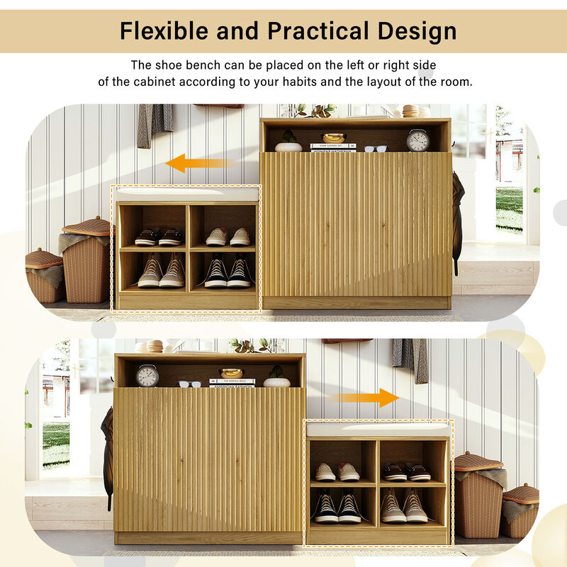 Shoe Bench, 2 Doors and 3-Tier Adjustable Shelves image number 7