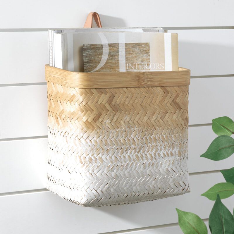 mDesign Woven Ombre Bamboo Hanging Wall Storage Organizer Basket, Natural/White image number 3