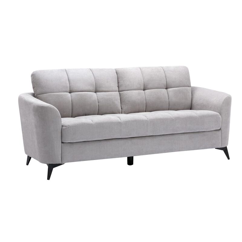 Odin 2 Piece Sofa and Loveseat Set, Tufted Cushions, Light Gray Linen Upholstery-Benzara image number 3