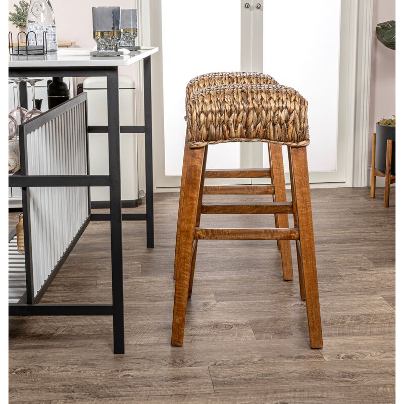 Maui Rustic Bohemian Hyacinth/Wood Backless Stool