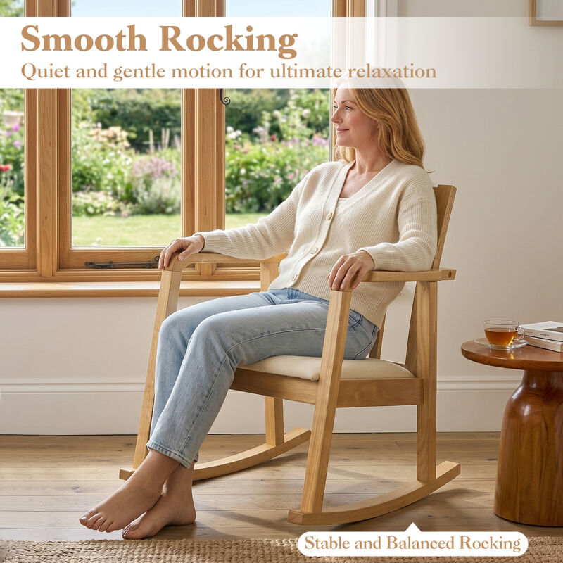 Wooden Rocking Chair Upholstered Seat Ladder Back Living Room Accent Seating image number 5