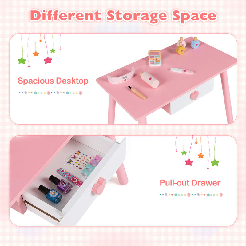 Kids Pretend Nail Salon Playset with Wooden Makeup Set - Pink image number 6