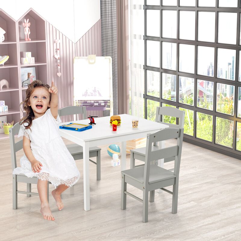 5 pcs Kids Pine Wood Table Chair Set