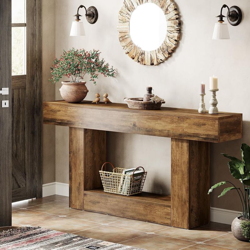 Tribesigns Farmhouse 2-Tier Wood Console Table image number 2