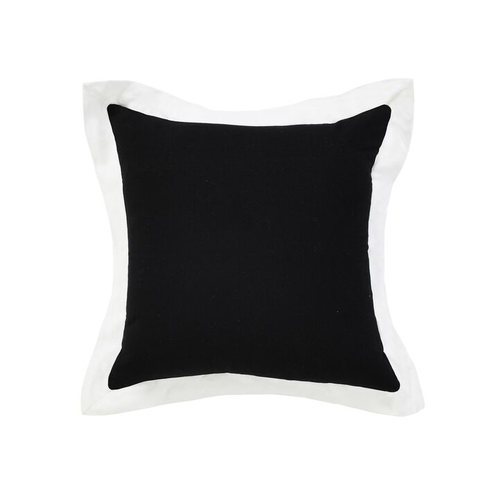 20" Black and White Bordered Flange Frame Square Throw Pillow