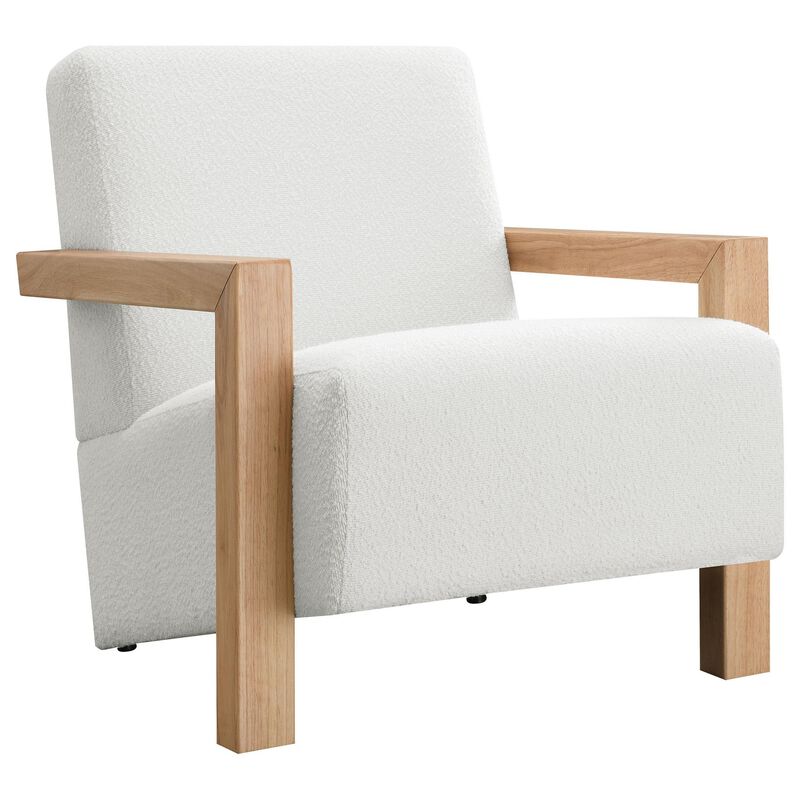 Fitz Accent Chair, Soft Ivory Boucle Cushions, Natural Brown Wood image number 0