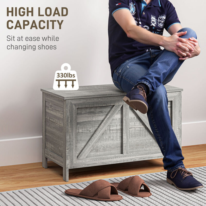 Farmhouse Style Grey Storage Bench For Entryway image number 5