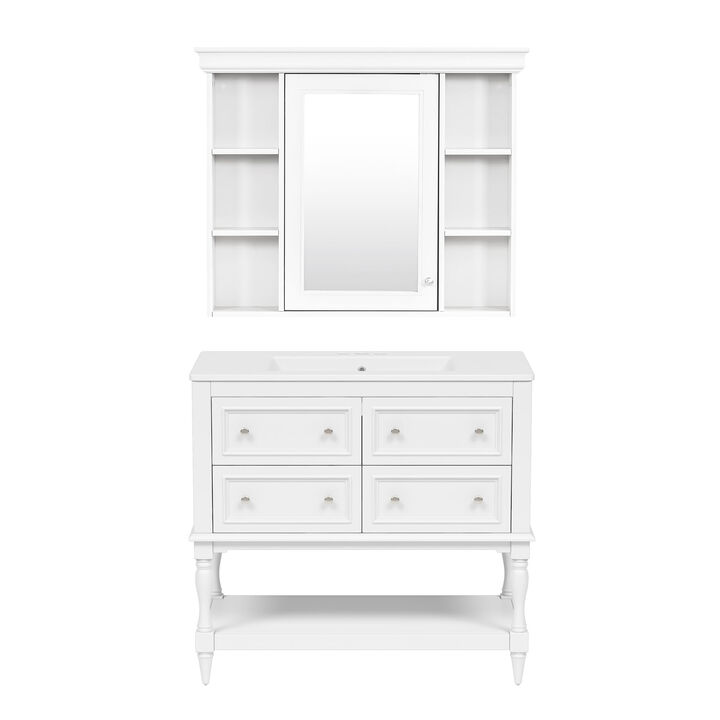 Merax Bathroom Vanity Set with Ceramic Sink & Mirror Cabinet