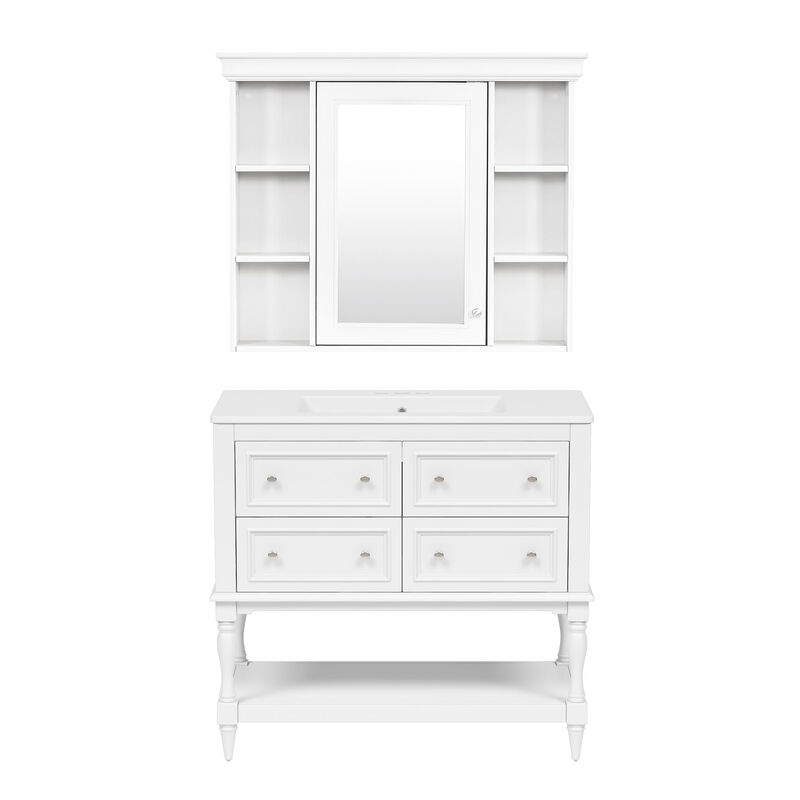 Merax Bathroom Vanity Set with Ceramic Sink & Mirror Cabinet image number 0