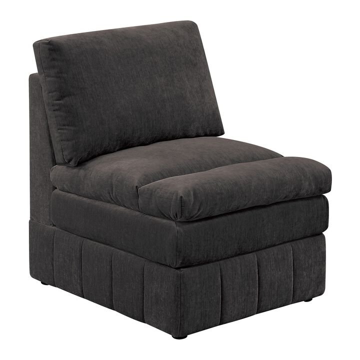 Luna 35 Inch Modular Armless Chair, 3 Layer Plush Cushion Seat, Dark Gray-Benzara