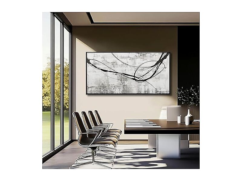Abstract Framed Wall Art Living Room White Canvas Black Arts Decor Poster Hotel image number 3