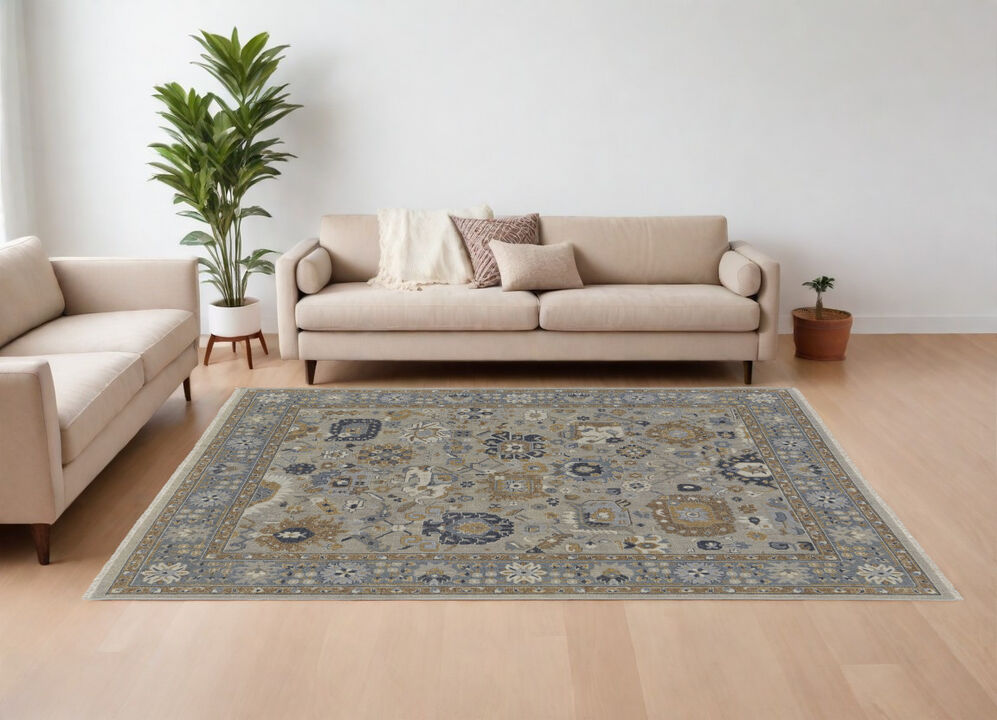 HomeRoots Wool Oriental Hand Knotted Area Rug With Fringe