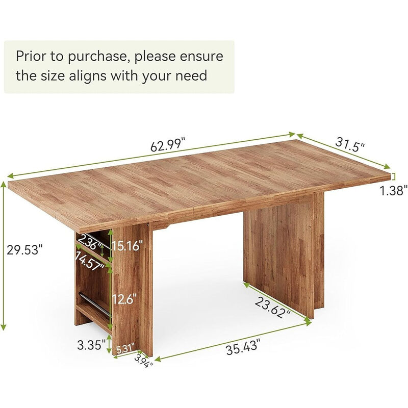 Tribesigns 63" Farmhouse Dining Table Wooden Kitchen Table image number 4