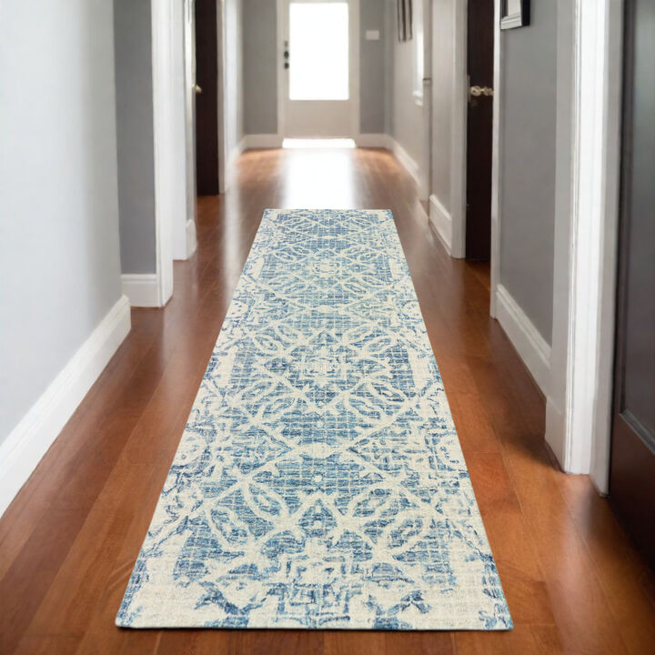 HomeRoots Wool Geometric Hand Tufted Runner Rug
