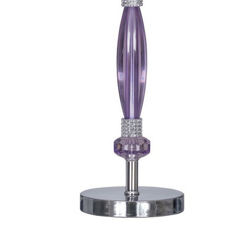 Acrylic and Metal Base Table Lamp with Fabric Shade, Purple-Benzara