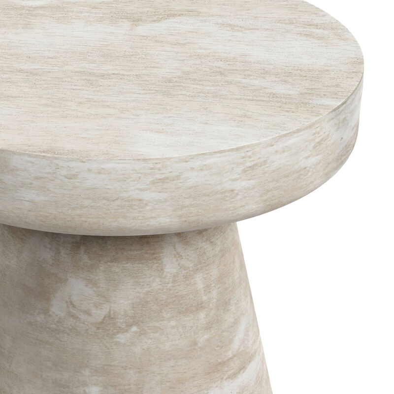 Robbie SOLID MANGO WOOD 16 inch Wide Round Contemporary Rustic Accent Table in Distressed White Wash, Fully Assembled