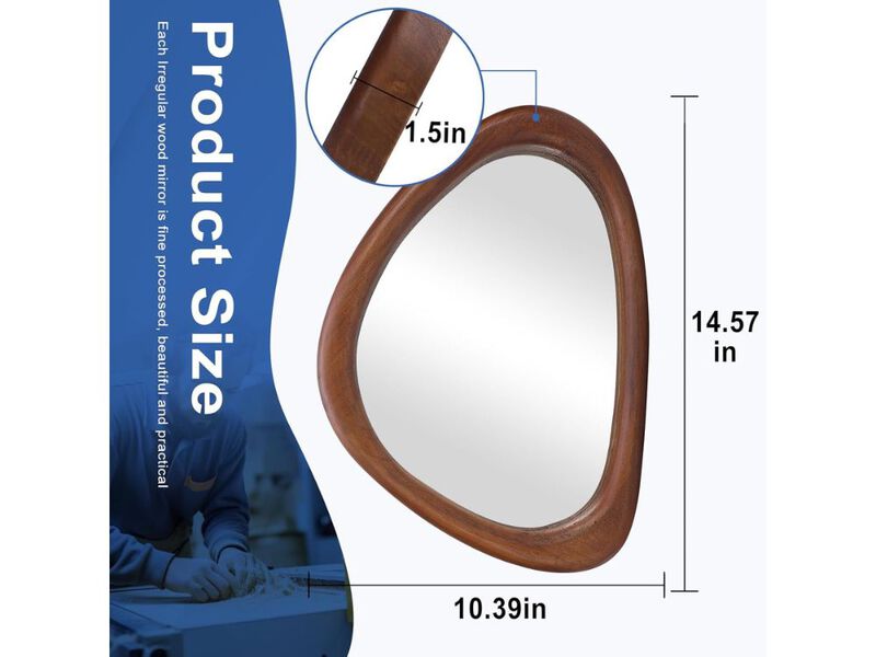 Black Walnut Irregular Wood Wall Mirror 15x10 Inch Decorative Mirror for Home image number 2