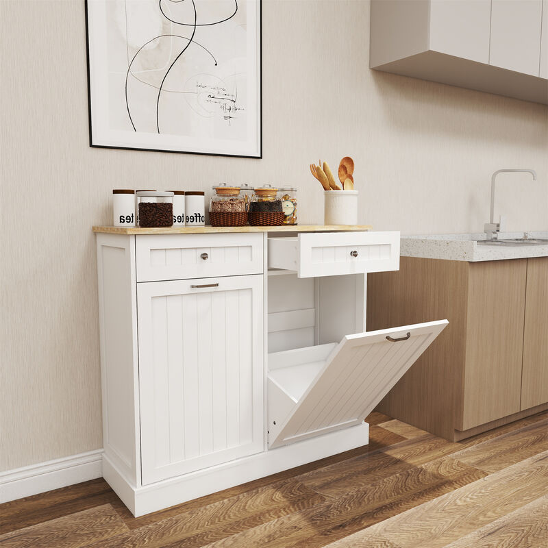 39.37 in. W x 13.78 in. D x 35.34 in. H Ready to Assemble Trash Can Kitchen Cabinet in White with 2 Drawers